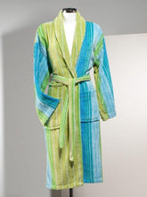 Elegant Cold Striped Bathrobe | Refreshing Green & Blue Hues | Unisex Comfort